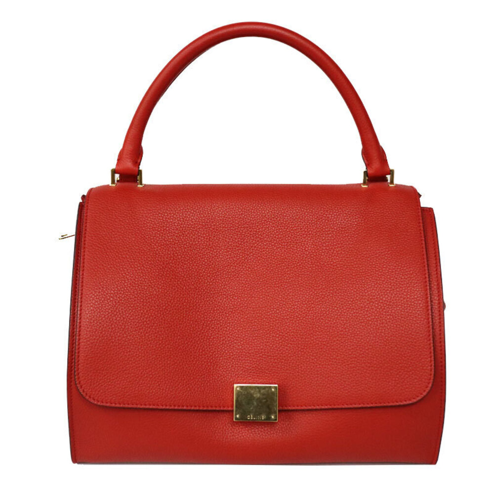 CELINE Trapeze Handbag Shoulder Bag Red Leather